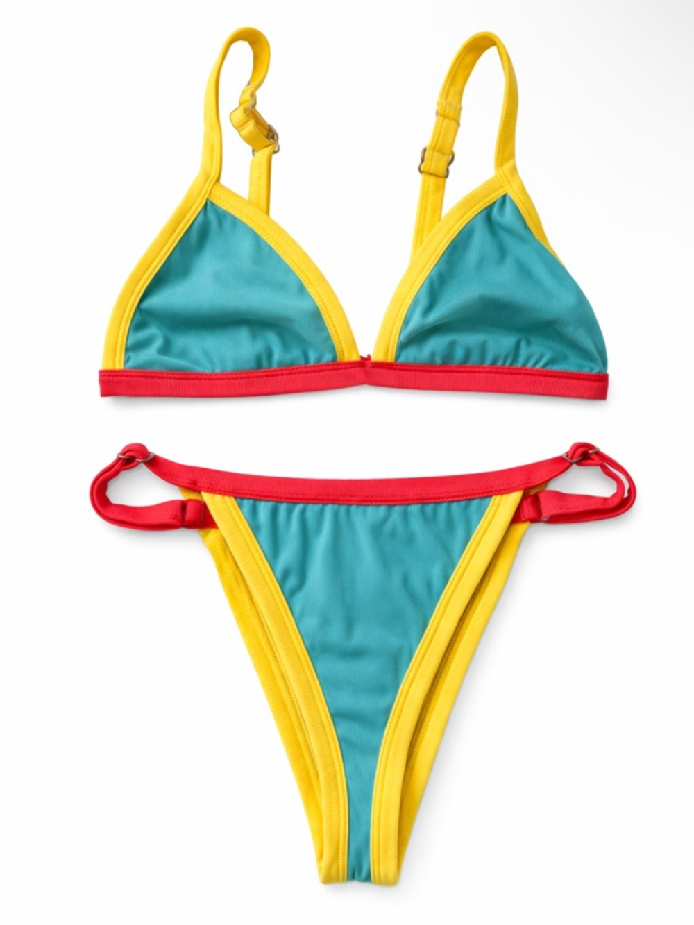 Maaji Teal Bikini with Yellow Trim and Red Bands